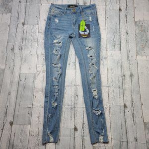 Indigo Rein Distressed Ripped Denim Recycled Flare Leg Jeans
